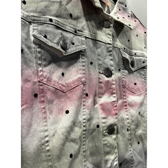 H&J Studded Spray Paint Denim Jacket Sz S Pink Gray Ombre Y2K Punk Streetwear - Picture 3 of 10